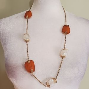 Avon vtg filigree silverplated white amber milk glass chunky bead chain necklace